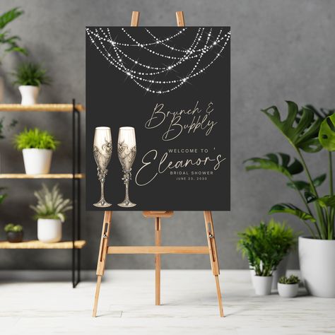 Bridal Shower Champagne, Board Party, Brochure Ideas, Themed Bridal Shower, Plastic Signs, Welcome Sign Template, Bridal Shower Welcome Sign, Bridal Shower Brunch, Shower Welcome Sign