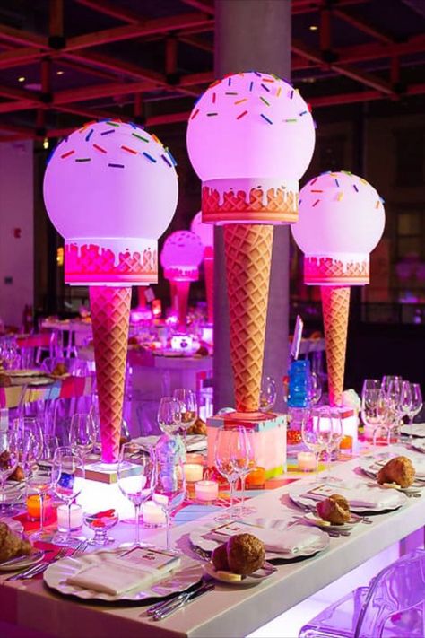 Ice cream theme Birthday party decor. / New York event design, event designr, event decor, special events, luxury special events, luxury events, bat mitzvah ideas, bat mitzvah ideas decorations, fun birthday party theme bat mitzvah theme, batmitzvah, bat mitzvah ideas girl, bat mitzvah celebration, wedding design, wedding designer, floral design, floral designer, wedding flowers, wedding planning, wedding inspo, wedding florals #party #partythemes #barmitzvah #birthday #event #eventdesign Ice Cream Party Decor, Bat Mitzvah Ideas, Cream Party Decorations, Ice Cream Birthday Party Theme, Ice Cream Social Party, Giant Ice Cream, Bat Mitzvah Themes, Ice Cream Party Decorations, Party Table Centerpieces