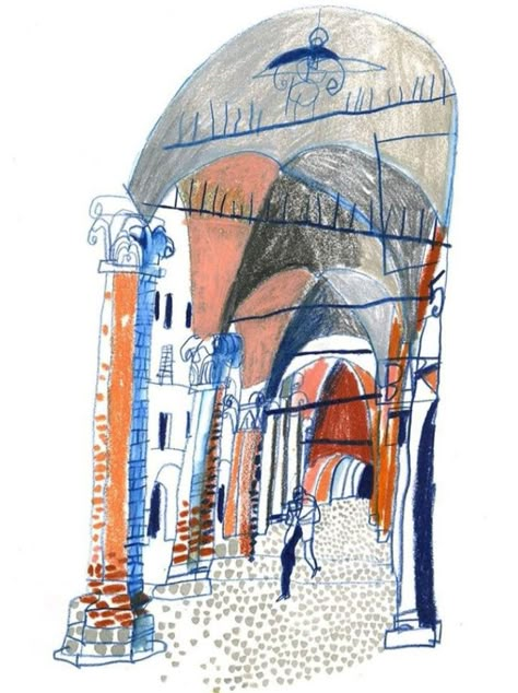 Victoria Semykina, Fine Arts Drawing, Color Pencil Illustration, Naive Illustration, Sketch Daily, Urban Sketches, City Drawing, Urban Sketch, Contemporary Illustration