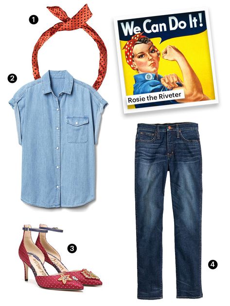 Rosie the Riveter Halloween Costumes Easy, Rosie The Riveter Costume, Halloween Costumes For Work, Easy Halloween Costume, 60 Outfits, Best Friend Halloween Costumes, Diy Halloween Costumes For Women, Diy Halloween Costumes For Kids, Homemade Halloween Costumes