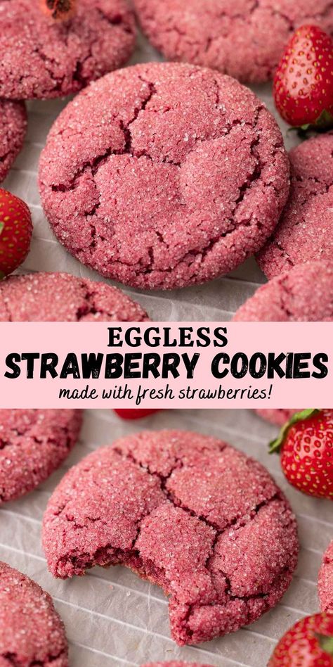 Fruit Dessert Recipes Healthy, No Egg Baked Goods, Strawberry Baking Ideas, Vegan Baking Recipes Desserts, Strawberry Vegan Recipes, Fun Sweets To Make, Red Recipes, Quick Strawberry Recipes, Strawberry Sugar Cookie