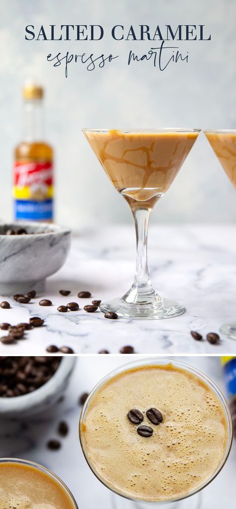 Made with only a handful of ingredients in five minutes, this festive salted caramel espresso martini is the perfect cocktail for any coffee-lover! Different Espresso Martini, Salted Caramel Martini Recipes, Festive Espresso Martini, Espresso Martini Holiday, Espresso Martini Flavors, Sugar Cookie Espresso Martini, Coconut Espresso Martini, Espresso Martini Flight, Caramel Espresso Martini