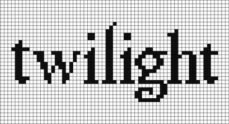 A pixel art template of the Twilight film franchise logo from 2008, black on white. Twilight Alpha Pattern, Twilight Pixel Art, Twilight Blanket, Movie Pixel Art, Twilight Logo, Twilight Crochet, Square Drawing, Crochet Grid, Grid Patterns