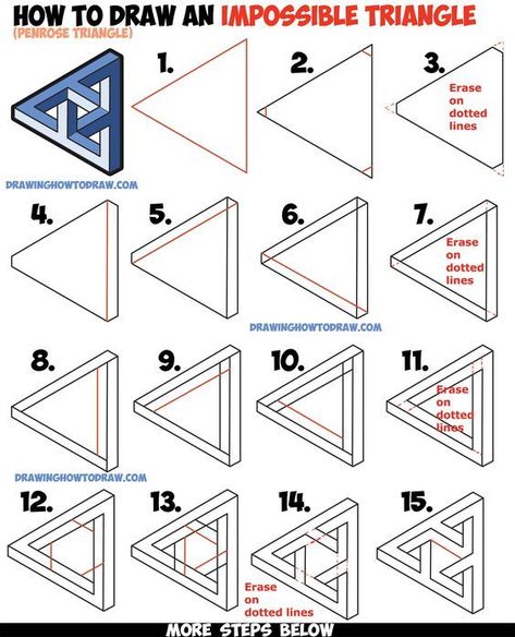 How to Draw an Impossible Triangle (Penrose Triangle) That Looks Woven in a Celtic Style Easy Step by Step Drawing Tutorial for Beginners Maths Art, 3d Drawing Tutorial, Trin For Trin Tegning, Triangle Drawing, Impossible Triangle, Art Perspective, Impossible Shapes, Penrose Triangle, Empty Notebook