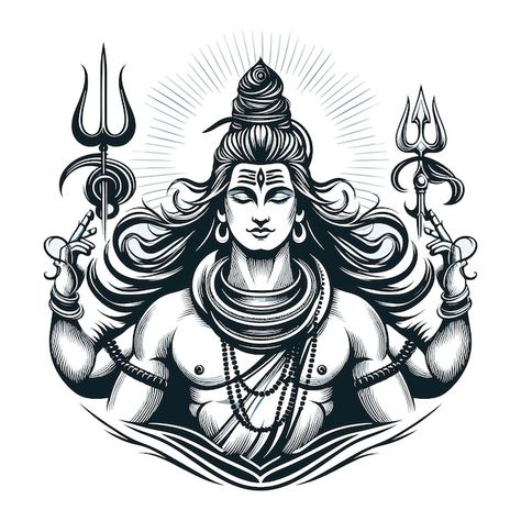 Shiva Vector Art, Mahadev Black And White, Shiv Drawings Sketches, Shiva Drawing Sketches, Shiva Black And White, Shiva Tattoo Stencil, Shiv Tattoos, Shiva Vector, Mahadev Drawing