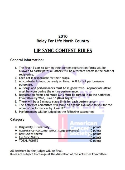 My favorite rules I have seen so far. Lip Sync Battle Ideas, Lip Sync Battle Party, Battle Party, Lip Sync Songs, Teen Library, Lip Sync Battle, Contest Rules, Fundraiser Ideas, Relay For Life