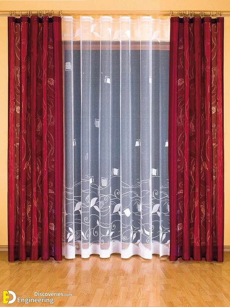 Red Curtain Bangs, Colorful Curtains Living Room, Red Curtains Living Room, Curtain Bangs Hairstyles, Curtains Living Room Modern, Crochet Curtain Pattern, Curtain Styles, The Curtains, Living Room Decor Curtains