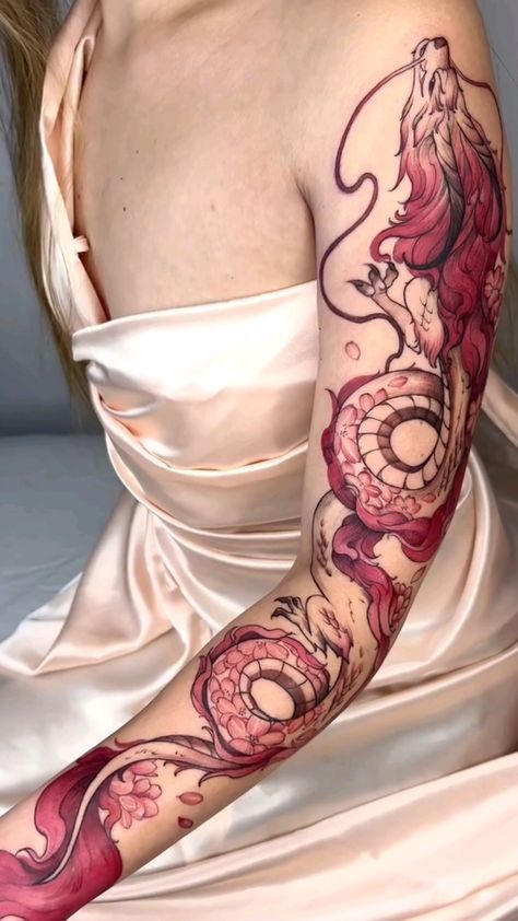 Red Dragon Tattoo, Dragon Tattoo Art, Chinese Dragon Tattoos, Dragon Sleeve Tattoos, Dragon Tattoo For Women, Best Tattoos For Women, Tatuaje A Color, Dragon Tattoo Designs, Tattoo Style Drawings