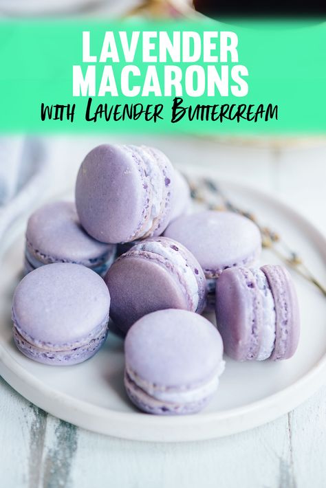 Lavender Buttercream Frosting, Recipe Macarons, Lavender Buttercream, Lavender Dessert, French Macaroon Recipes, Lavender Macarons, French Macarons Recipe, Macarons Recipe, Cheesecake Oreo