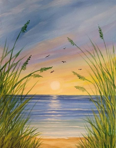 Beach Scene Painting, Beach Art Painting, Watercolor Art Landscape, Scenery Paintings, Watercolor Sunset, Summer Painting, Canvas Painting Designs, Landscape Art Painting, 수채화 그림