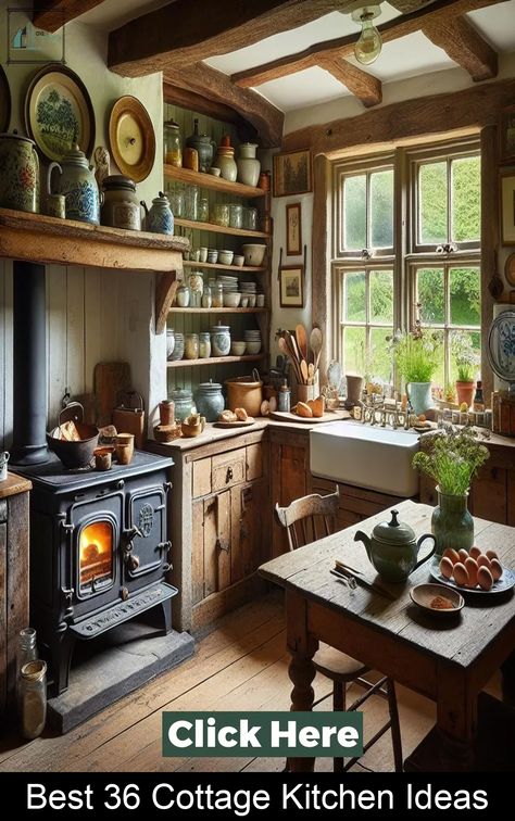 living room decoration interior Cottage Core Kitchens, Cottage Core Kitchen Ideas, Cottagecore Dining Room, White Kitchen Wood Floors, Cottage Core Kitchen, Cottage Kitchen Ideas, Vintage Kitchen Table, Cosy Cottage, Charming Cottage