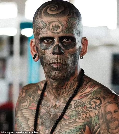 Man who was covered in tattoos shares incredible transformation after having painful surgery to remove them from his face | Daily Mail Online Mens Face Tattoos, Covered In Tattoos, Heavily Tattooed, Tattooed Man, London Tourist, 95 Percent, Circus Animals, Botanical Tattoo, Face Tattoos