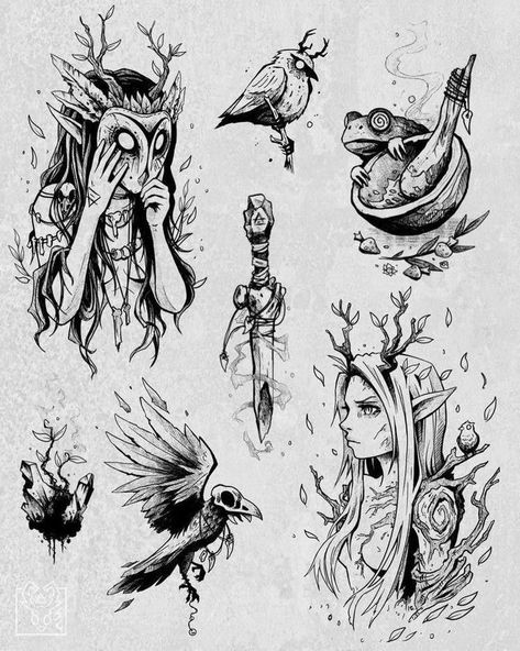 Pagan Tattoo, Creepy Tattoos, Spooky Tattoos, Dark Art Tattoo, Tattoo Portfolio, Dark Tattoo, Tattoo Flash Art, Art Tattoos, Tattoo Design Drawings