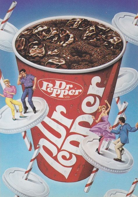 the Dr. Pepper dance متحف فني, Retro Ads, Airbrush Art, Dr Pepper, Old Ads, Vintage Poster Art, Retro Wallpaper, Picture Collage, Retro Futurism