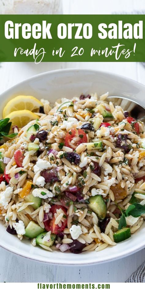 Greek Orzo Salad is brimming with summer vegetables and is bursting with Mediterranean flavor! It comes together in about 20 minutes and it's the perfect summer side dish! #orzo #sidedish #vegetarian Greek Meals, Eggnog Martini, Greek Party, Greek Orzo, Greek Orzo Salad, Easy Summer Side Dishes, Mediterranean Diet Recipes Dinners, Greek Foods, Side Chick