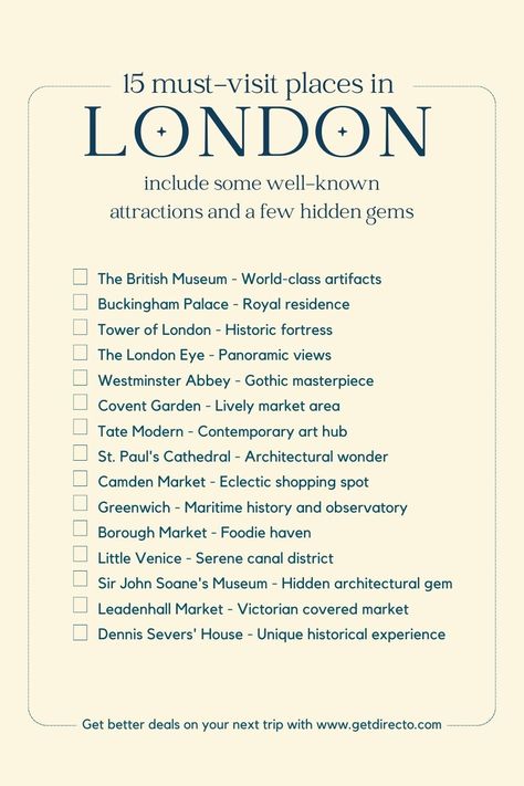 Check this checklist with the to-do-things you have to know in London London Must Do, Things To Do In London England, London Checklist, England Bucket List, Uk Bucket List, What To Do In London, London England Travel, London Visit, London Bucket List