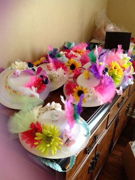 I had my troop make tea party hats from Dixie plates for a tea party | Princess Tea Party Hat Decorating Ideas, Toddler Tea Party, Tea Party Crafts, Fancy Nancy Party, Diy Tea Party, Kids Tea Party, Princess Tea Party, Make Tea, Tea Party Theme