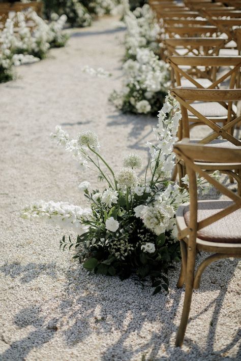 Ceremony Aisle Flowers Outdoor, Cross Aisle Wedding, Runway Wedding Aisle, Eucalyptus Wedding Aisle, Wedding Flower Aisle, Aisle Arrangements, Altar Flowers Wedding, French Countryside Wedding, White Hydrangea Wedding