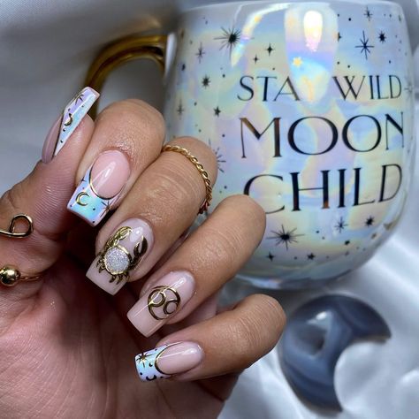 30th Nails, Crab Nails, Tarot Nails, Jordan Ward, Capricorn Nails, Zodiac Nail Designs, Zodiac Designs, The Crab, Birthday Nails