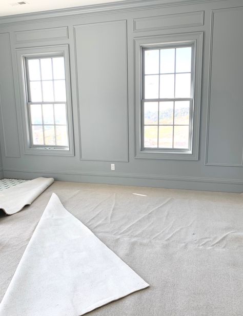 Bedroom Window Wall, Wallpaper Bathroom Cabinets, Boothbay Gray, Green Family Rooms, Grey Kitchen Walls, Bedroom Minimalist, Storybook Cottage, Master Shower, Kitchen Wall Colors