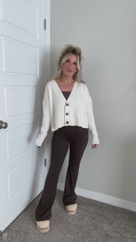 Flares And Cardigan Outfit, Faux Leather Leggings Outfit Maternity, Flared Leggings Outfit Dressy, Flare Leggings And Cardigan Outfit, Cardigan And Flare Leggings, Maroon Flare Leggings Outfit, Tshirt And Flare Leggings Outfit, Wide Legged Leggings Outfit, Cozy Casual Winter Outfits