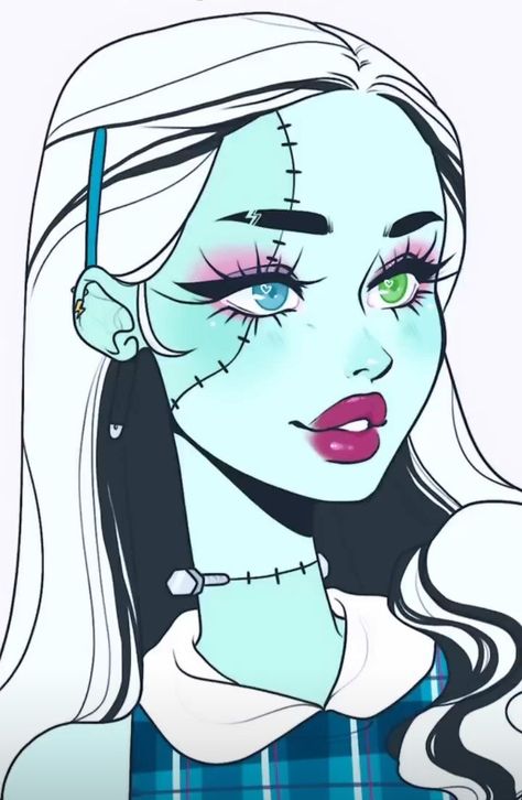 Easy Monster High Drawings, Lagoona Blue Drawing, Monster High Frankie Fanart, Monster High Frankie Stein Fanart, Monster High Characters Fan Art, Monster High Profile Pics, Monster High Drawings Sketches, Monster High Base, Frankie Stein Fanart