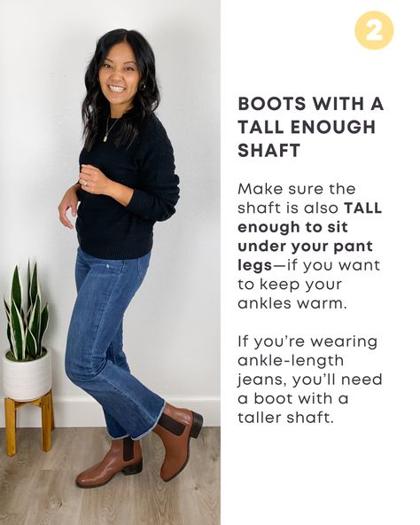 WHEW! Is anyone else tired of the constant changes in denim trends AND the change of seasons? 🤪  Here's what to look for when pairing boots with kick flares: Find boots with a... 1. NARROW enough shaft to fit under whatever cut of jeans you're wearing. 2. TALL enough shaft to sit under your ankle length jeans. #falldenimtrends #fallcapsulewardrobe  #fallstyle2023 #teacheroutfits #momstylelife #fashionover35 Ankle Length Boots Outfits, Jeans With Ankle Boots, Fall Denim Trends, Boots With Jeans, How To Wear Ankle Boots, Change Of Seasons, Capsule Wardrobe Essentials, Boots For Short Women, Ankle Length Jeans