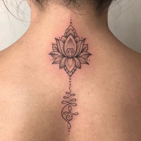 This tattoo is best for back of neck for female / women / girl. This tattoo different from others. This is not big and not small like medium size anyone can tattooing on back. Back Of Neck Tattoos For Women Classy, Fineline Tattoo Ideas, Small Feminine Tattoos, Lotusblume Tattoo, Fine Line Tattoo Ideas, Girl Neck Tattoos, Line Tattoo Ideas, Simple Tattoos For Women, Girl Back Tattoos