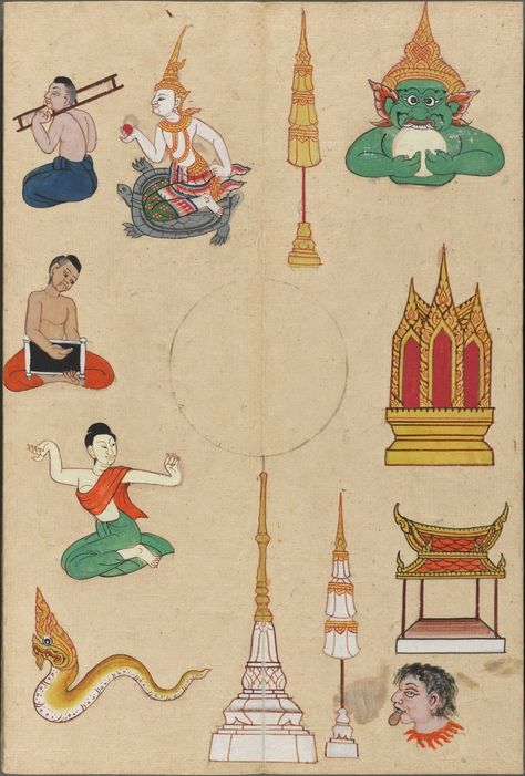 various temples and stupa, people & mythological figures Paper Accordion, Thai New Year, Animal Zodiac, Bad Marriage, Thai Design, Thailand Art, Thai Pattern, Chinese Astrology, Thai Art