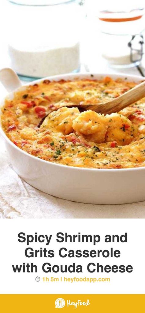 Shrimp And Gouda Grits Recipe, Shrimp And Jalapeno Cheese Grits, Garlic Cheese Grits Casserole, Southern Living Shrimp And Grits Casserole, Homecooked Dinner, Gouda Cheese Recipes, Spicy Shrimp And Grits Casserole With Gouda Cheese, Grits Casserole, Gouda Cheese