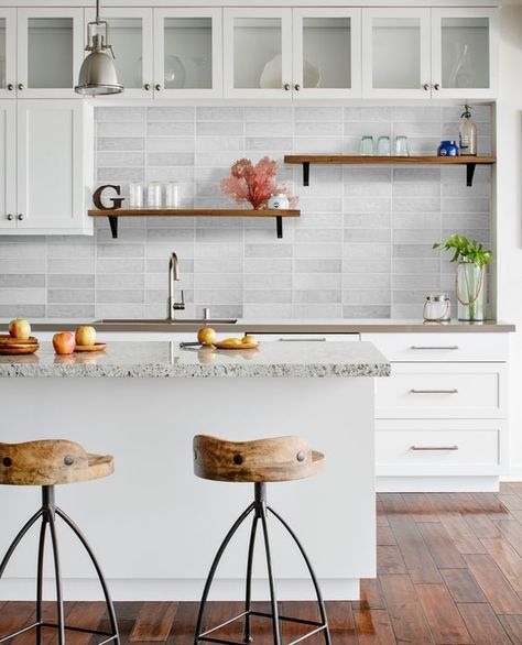 A dream kitchen renovation featuring our Nomad 3.5x12 Nirvana Gloss tile.🤩 #islandstone #kitchentile #tiledesign #designinspo #instocktile #kitchenremodel #modernkitchen #tile #kitchenbacksplash #renovate #remodel #lighttile Serene Bathroom, Bathroom Retreat, Design Palette, Kitchen Wall Tiles, Raw Beauty, Unique Ceramics, Nature Inspired Design, Tile Backsplash, Kitchen Backsplash