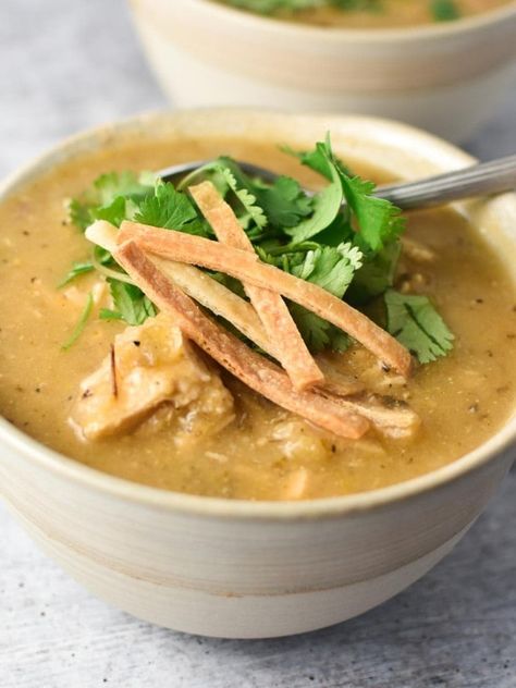 Migraine Diet Dinner Recipes - Page 7 of 10 - The Dizzy Cook Green Chicken Enchilada Soup, Green Enchilada Chicken Soup, Enchilada Chicken Soup, Apple Cider Pork Chops, Dizzy Cook, Green Chicken Enchiladas, Migraine Diet, Verde Sauce, Baked Chicken Tacos