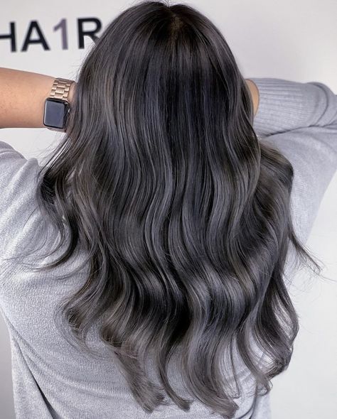 50 Trendiest Ideas of Gray Highlights to Try in 2021 - Hair Adviser Hair With Grey Highlights, Black Hair With Grey Highlights, Highlights For Gray Hair, Ash Blonde Highlights On Dark Hair, Trendy Hair Color Ideas, Grey Brown Hair, Ash Grey Hair, Gray Highlights, Dark Grey Hair