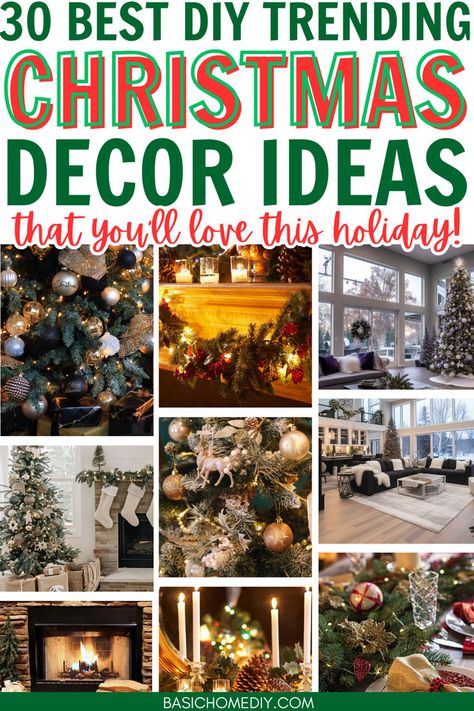 Find 30 unique Christmas decor trends to try this holiday season. Bring the holiday spirit into your living room with a minimalist and neutral touch. Find 50s inspired vintage Christmas decor ideas and boho holiday ideas. Plus get inspired with Christmas mantel ideas in white, blue, and classic red and green color schemes. Find unique holiday decorations for a beautiful Christmas tree. Create elegant Christmas decorations with luxurious and classic holiday decor. Unique Christmas Decor Ideas, Christmas Mantel Ideas, Elegant Christmas Decorations, Vintage Christmas Decor Ideas, Unique Christmas Decor, Classic Holiday Decor, Trending Christmas, Stylish Bedroom Decor, Christmas Decor Trends