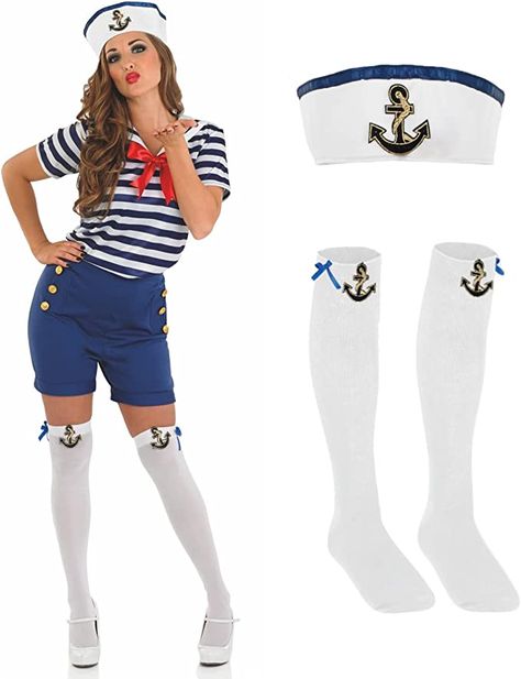 Sailor Dress Women, Sailor Outfit For Women, Nautical Costume, Sailor Fancy Dress, Costume Carnevale, Sailor Trousers, Marine Dress, Navy Costume, Sailor Outfit