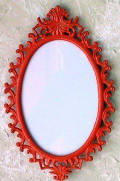 painted mirror :), i love this! i wish i would have saved my big mirror that in-laws gave me in california :( i was so sad! Red Basement, Basement Redo, Colors Of Fire, Vermillion Red, Red Cottage, Big Mirror, Garden Mirrors, Mirror Mirror On The Wall, Red Mirror