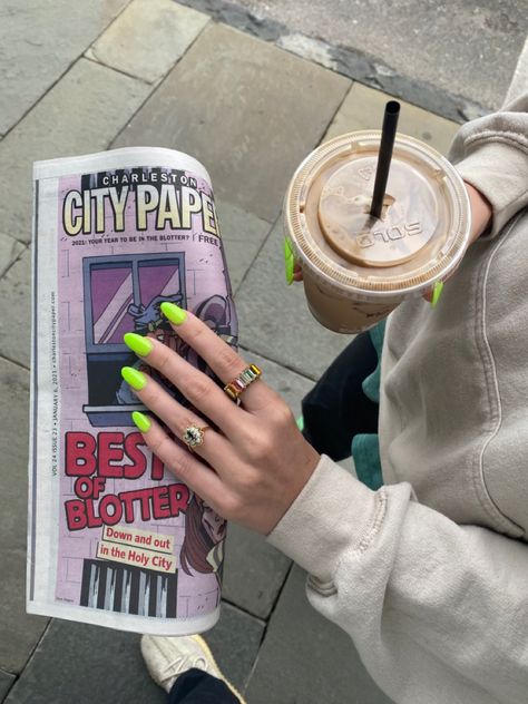 Lime Green Nails, Coffee Pics, Gem Stone Jewelry, Coffee Pictures, Short Acrylic, Neon Nails, Nyc Fashion, Short Acrylic Nails, My Personal Style