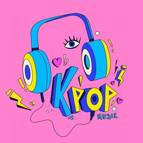 K Pop Illustration, Pop Music Wallpaper, K Pop Logo, Kpop Music, Pop Music Aesthetic, Logo Musik, 90s Art, Copyright Music, Pop Illustration