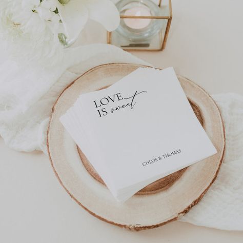 Modern "Love is Sweet" Napkins for Wedding Bar Napkin Designs, Napkins For Wedding, Monogrammed Wedding Napkins, Wedding Napkins Personalized, Wedding Napkin, Modern Bridal Shower, Personalized Napkins, Custom Napkins, Modern Love