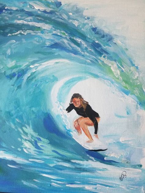 Wave Art Painting, Surfer Painting, Surf Drawing, Surfer Art, Surf Painting, Beautiful Hawaii, Hawaii Art, Wave Painting, Canvas Painting Designs