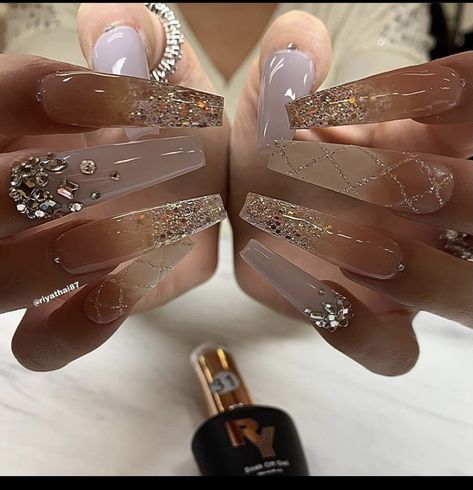 Long Acrylic Nails Coffin, Bling Acrylic Nails, Glam Nails, Elegant Nails, Luxury Nails, Coffin Nails Designs, Bling Nails, Nail Inspiration, Pretty Acrylic Nails