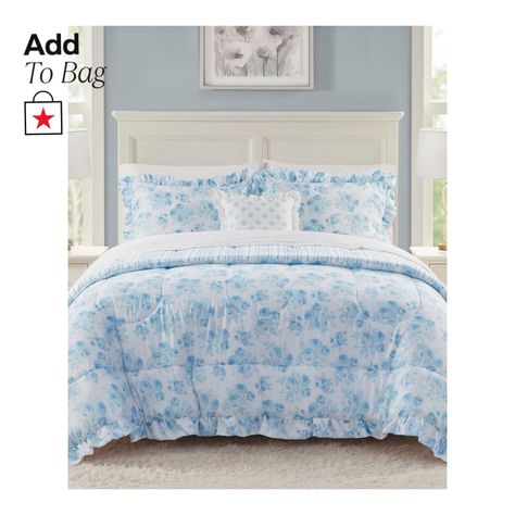 in stock Comforter Sets Full Size, Cute Comforters Preppy, Blue Twin Bedding, Beach Comforter Sets, Costal Granddaughter Bedding, Cute Blue Bedding, Coastal Granddaughter Bedding, Teen Preppy Bedroom, Blue And White Aesthetic Room