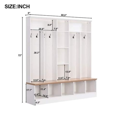 Wide Hall Tree Coat Rack Entryway Storage Bench Display Cabinet, White - Bed Bath & Beyond - 39138975 Shoe Storage Living Room, Cluttered Entryway, Coat Rack Shoe Storage, Minimalist Entryway, Entryway Hall Tree, Hall Tree With Storage, Cube Storage Shelves, Entryway Coat Rack, Tree Coat Rack