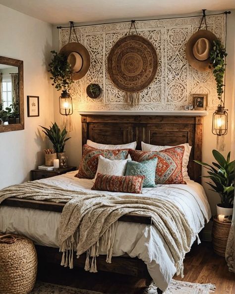 20 Cozy Boho Style Ideas For Small Bedrooms – ToolzView Boho Bedroom Bedding Ideas, Cozy Bedroom Western, Small Cozy Boho Bedroom, Small Bedroom With Daybed Ideas, Aztec Bedroom Ideas Boho Chic, Small Boho Room Ideas, Boho Farmhouse Aesthetic, Diy Boho Headboards, Boho Apartment Bedroom