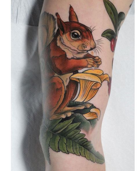 Amélie Fleury (@ameliefleury) • Instagram photos and videos Red Squirrel Tattoo, Traditional Squirrel Tattoo, Read Tattoo, Squirrel Tattoos, Mushrooms Tattoo, White Rabbit Tattoo, Christmas Flash, Squirrel Tattoo, Mushroom Tattoo