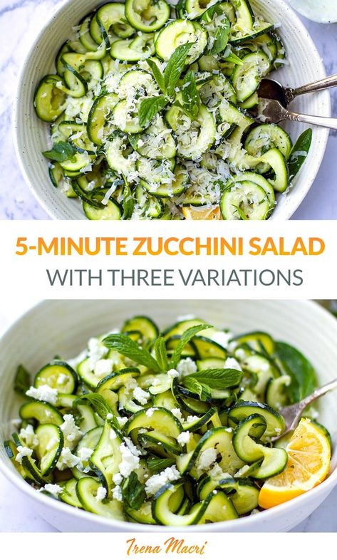 Raw Zucchini Salad, Rose Recipe, Summer Squash Salad, Paleo Salad, Keto Vegetables, Salad With Mint, Raw Zucchini, Paleo Salad Recipes, Zucchini Side Dishes