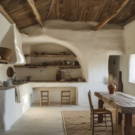 Thatched House by Reihan Mirshafie|Visualization Thatched House, Earthship Home, Mud House, Mediterranean Architecture, Adobe House, Modern Rustic Decor, Wall Niche, Clay Houses, Cob House