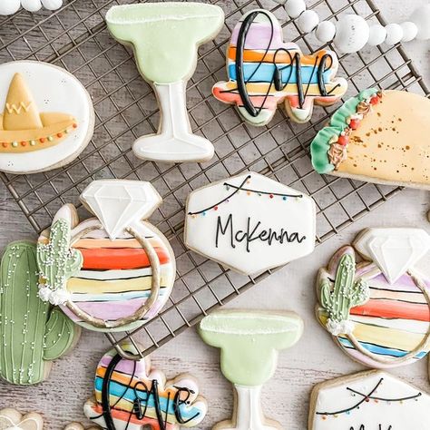 Margaritas And Matrimony Cookies, Margs & Matrimony Cookies, Margarita Cookies Decorated, Mexican Bachelorette, Engagement Party Cookies, Fiesta Cookies, Wedding Shower Cookies, Engagement Cookies, Sugar Cookie Royal Icing