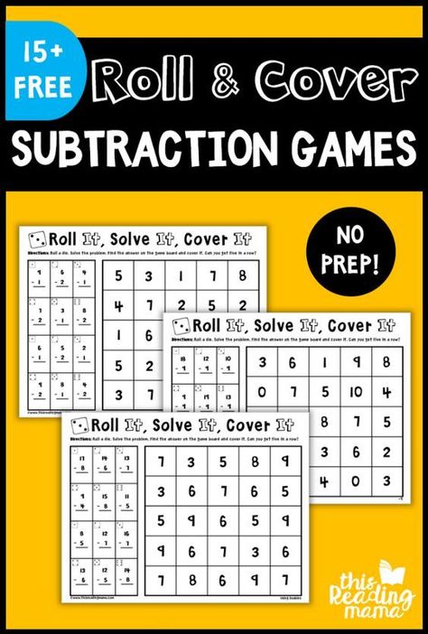 These NO PREP Subtraction Games are a fun way to get kids practicing their subtraction math facts! This is the second pack in our No Prep Math Games Series. Be sure to check out our no prep addition games. Find ideas on how to use these games at my No Prep Math Games page. If you’re … Math Fact Games, Roll And Cover, Printables Ideas, Subtraction Games, Math Subtraction, Addition Games, Subtraction Activities, Kids Printables, Math Games For Kids