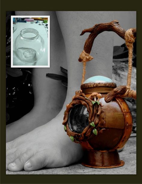 Confessions of a Chronic Crafter: polymer clay Polymer Clay Steampunk, Larp Props, Old Glass Bottles, Altered Bottles, Trash To Treasure, Sculpting Clay, Polymer Clay Projects, Polymer Clay Creations, Fairy Houses